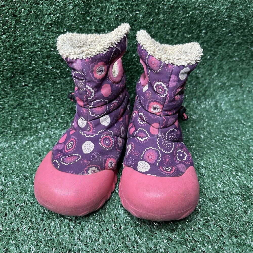 GIRLS KIDS BOGS PULL ON FLORAL PINK WATERPROOF WARM LINED BOOTS SIZE 13 - Picture 2 of 9